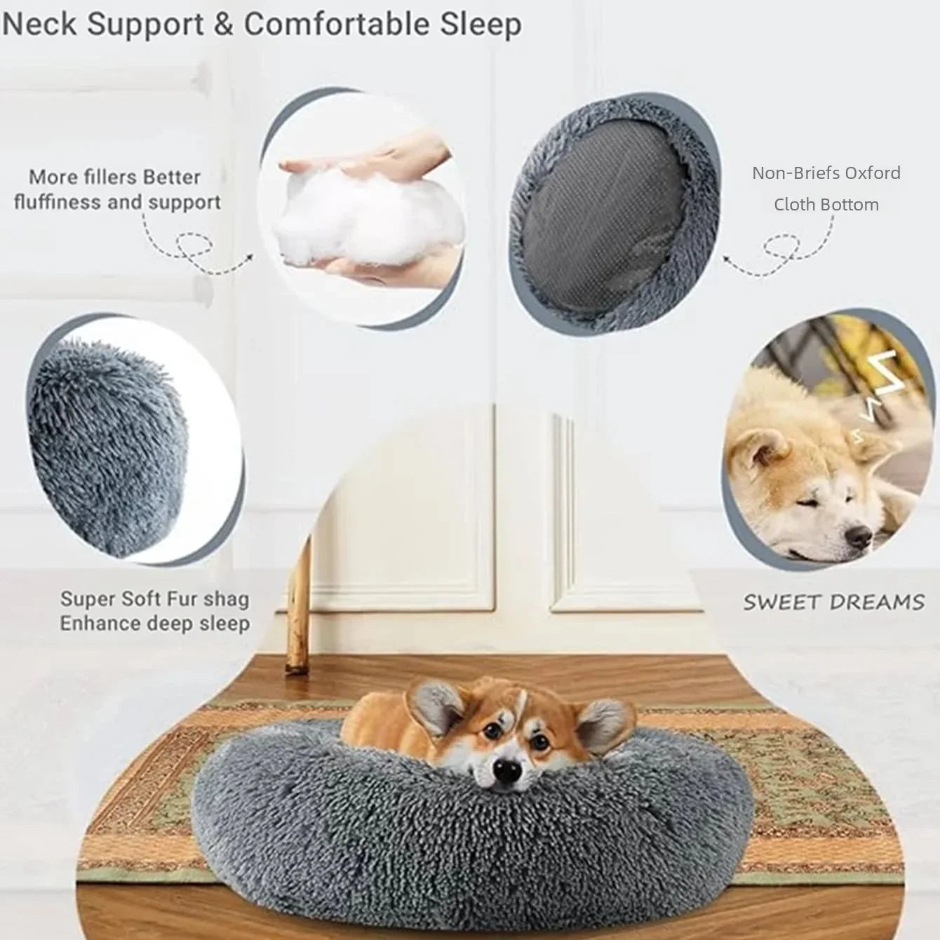 40-90cm Round Plush Pet Bed