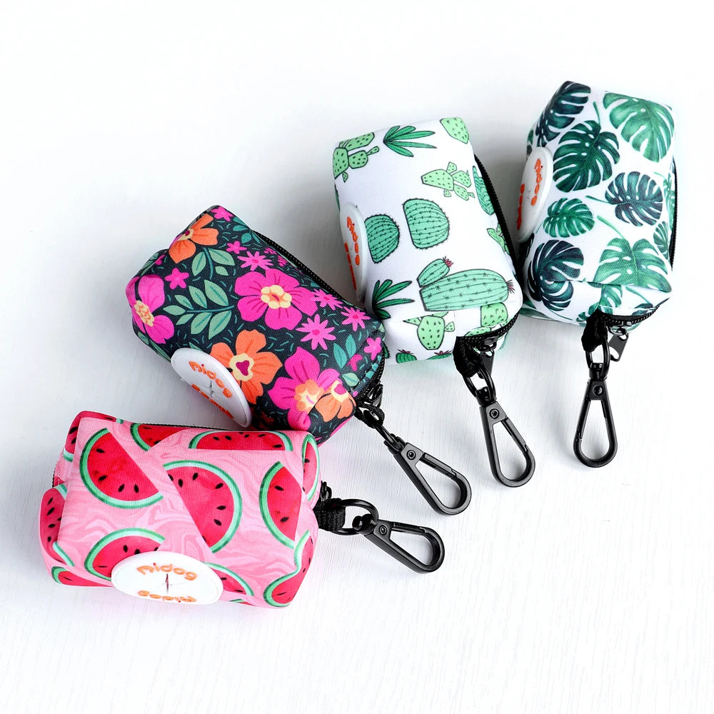 Pet Collar Harness Leash Garbage Bag Set with Playful Printed Design