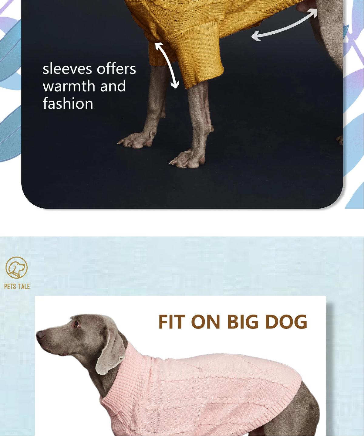 Sweater with Sleeves, Cable Knit, and D-ring Hole Detail for Small and Large Dogs