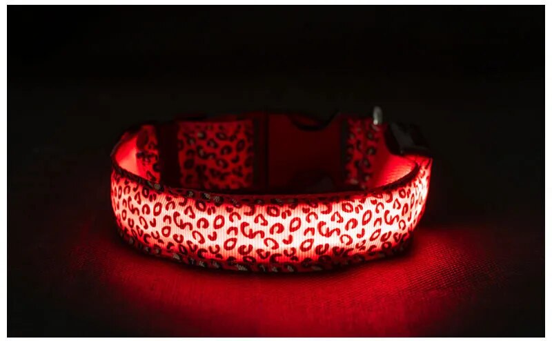 Light Up Dog Collar LED Night Walking Glow Leopard Print