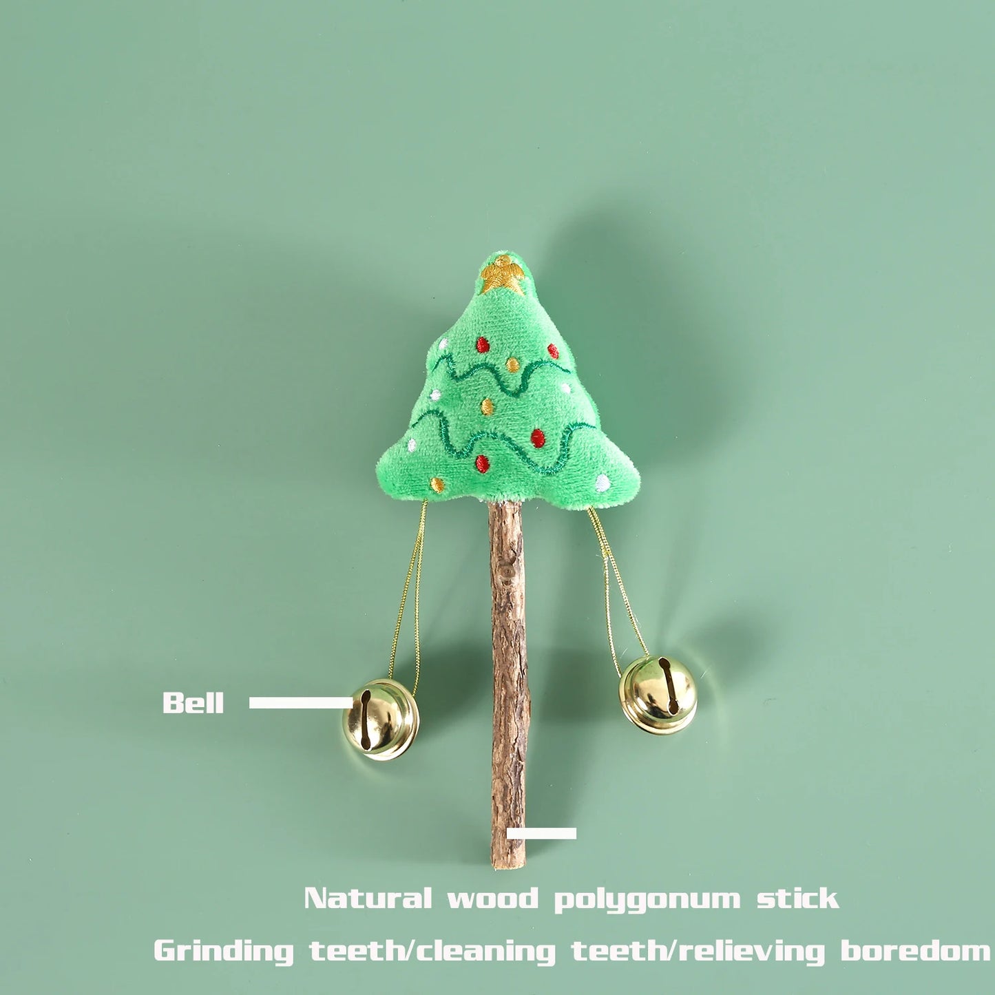 Cat Natural Polygonum Stick Christmas Style with Bell