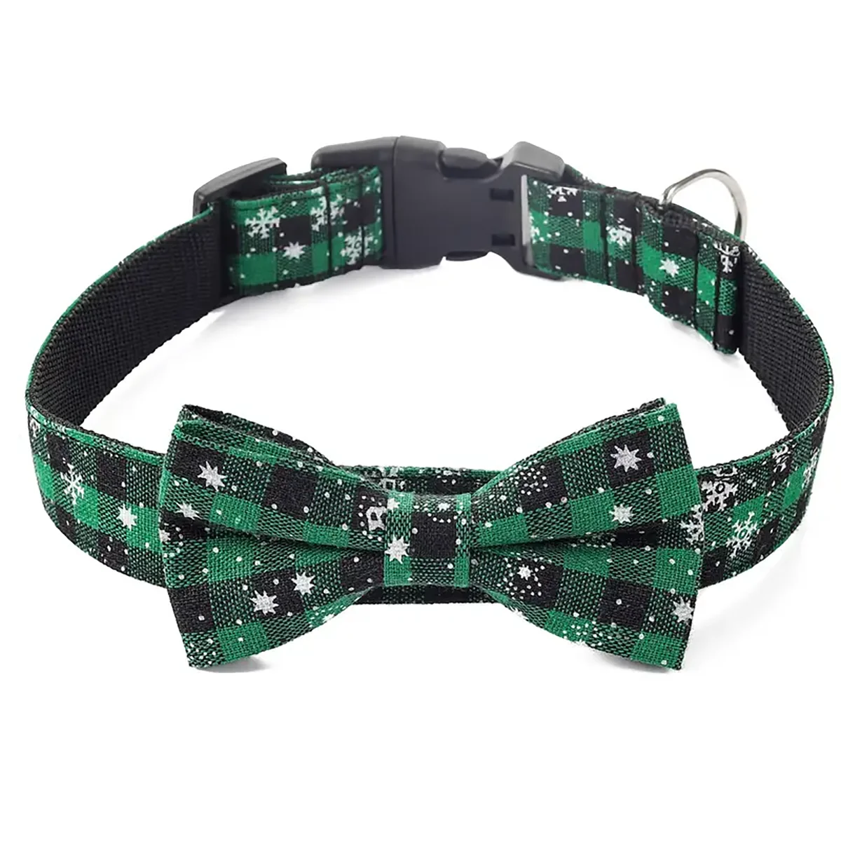 Christmas Plaid Snowflake Dog Collar with Bow Tie