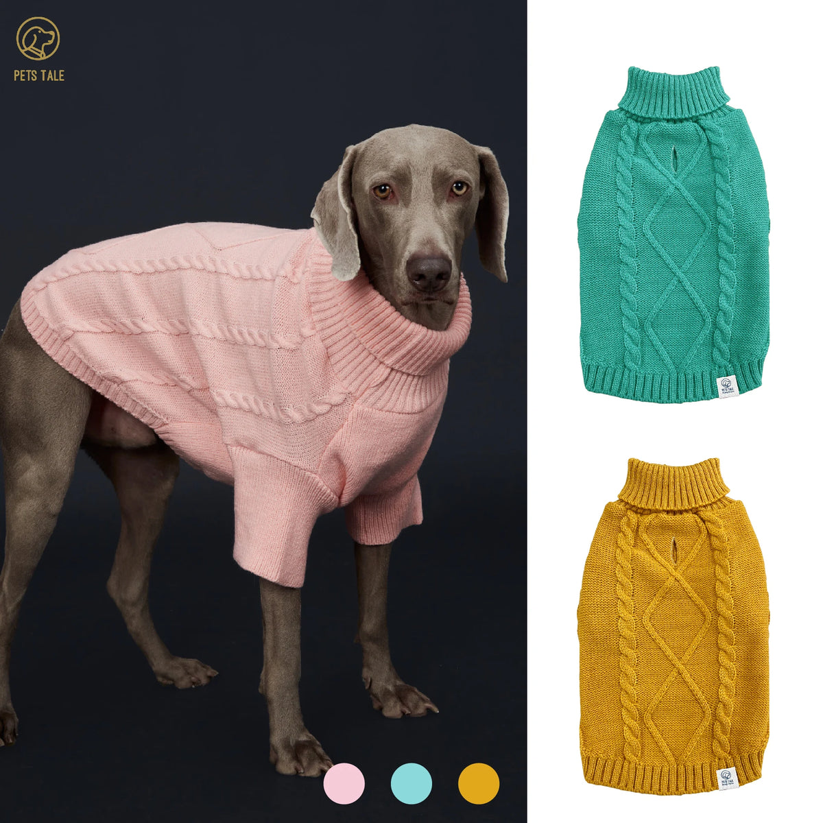 Sweater with Sleeves, Cable Knit, and D-ring Hole Detail for Small and Large Dogs