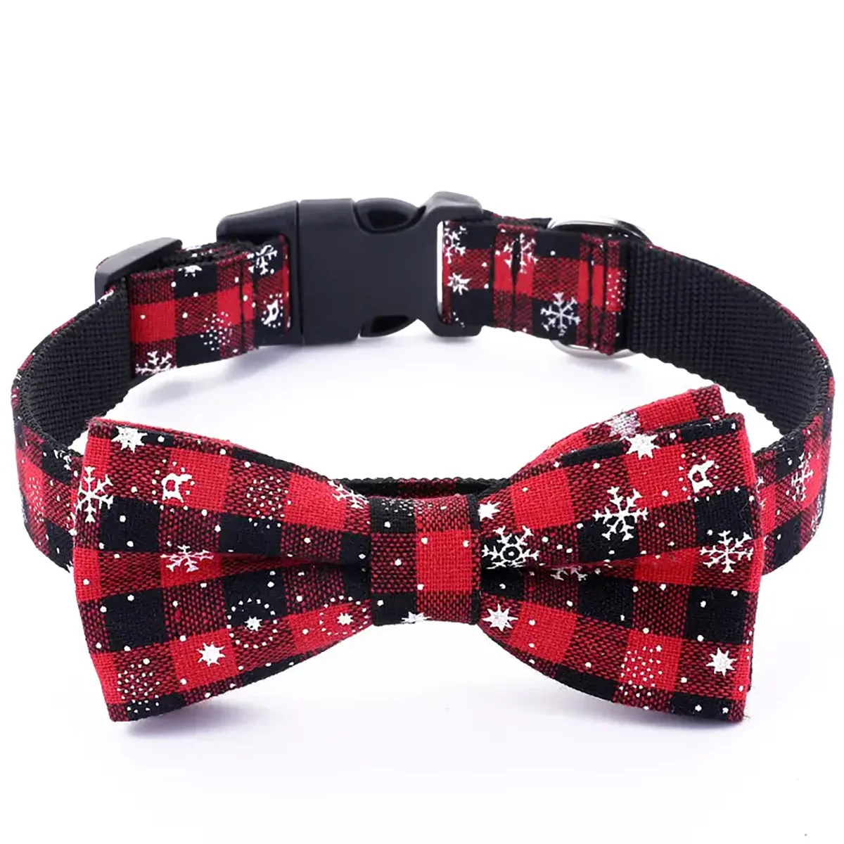 Christmas Plaid Snowflake Dog Collar with Bow Tie