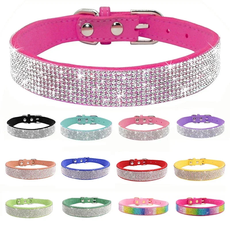 Suede Fiber Crystal Dog Collar