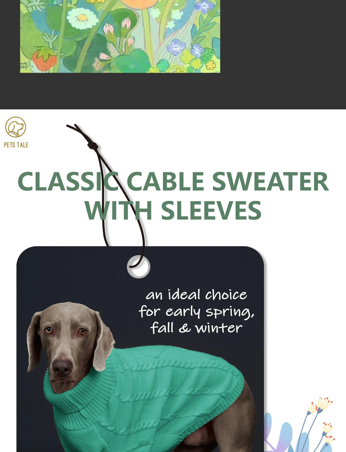 Sweater with Sleeves, Cable Knit, and D-ring Hole Detail for Small and Large Dogs