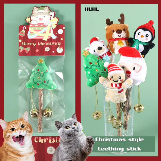 Cat Natural Polygonum Stick Christmas Style with Bell