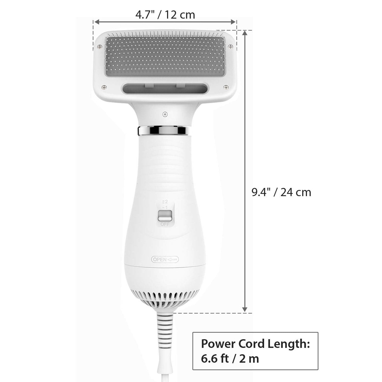 Pet Hair Dryer with Slicker Brush, Quiet, 2 Heat Settings & Portable Dog Dryer, Professional Home Grooming Furry Drying Blower for Short Straight Hair Cat Dog, Narrow Gap Slicker Brush