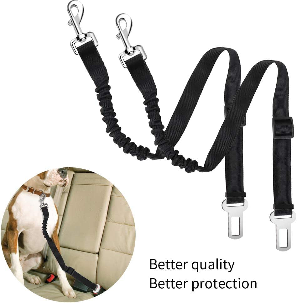 Dog Seat Belt 2 Pack Adjustable Elastic Durable Nylon Pet Dog Car Seat Belt Pet Puppy Safety Leash Leads Car Vehicle Seatbelt for Dogs,Cats and Pets (Black)