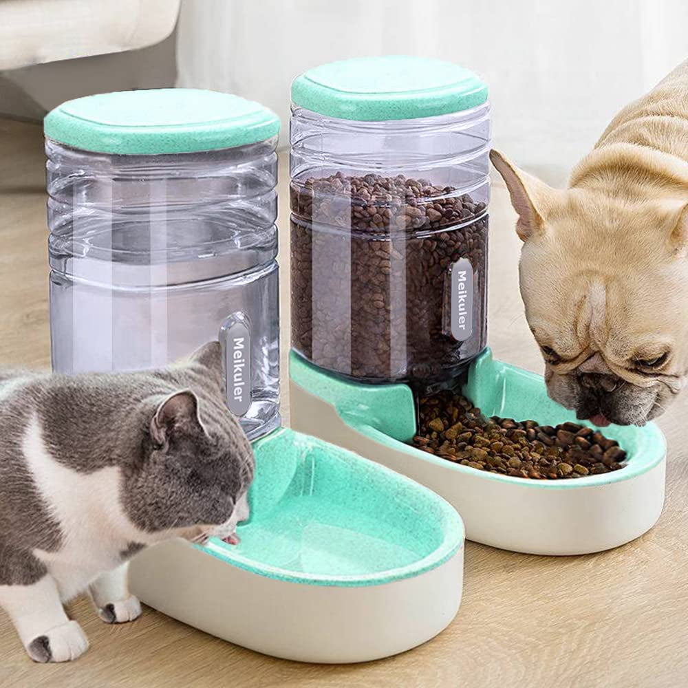 Meikuler Pets Auto Feeder 3.8L,Food Feeder and Water Dispenser Set for Small & Big Dogs Cats and Pets Animals (Green)