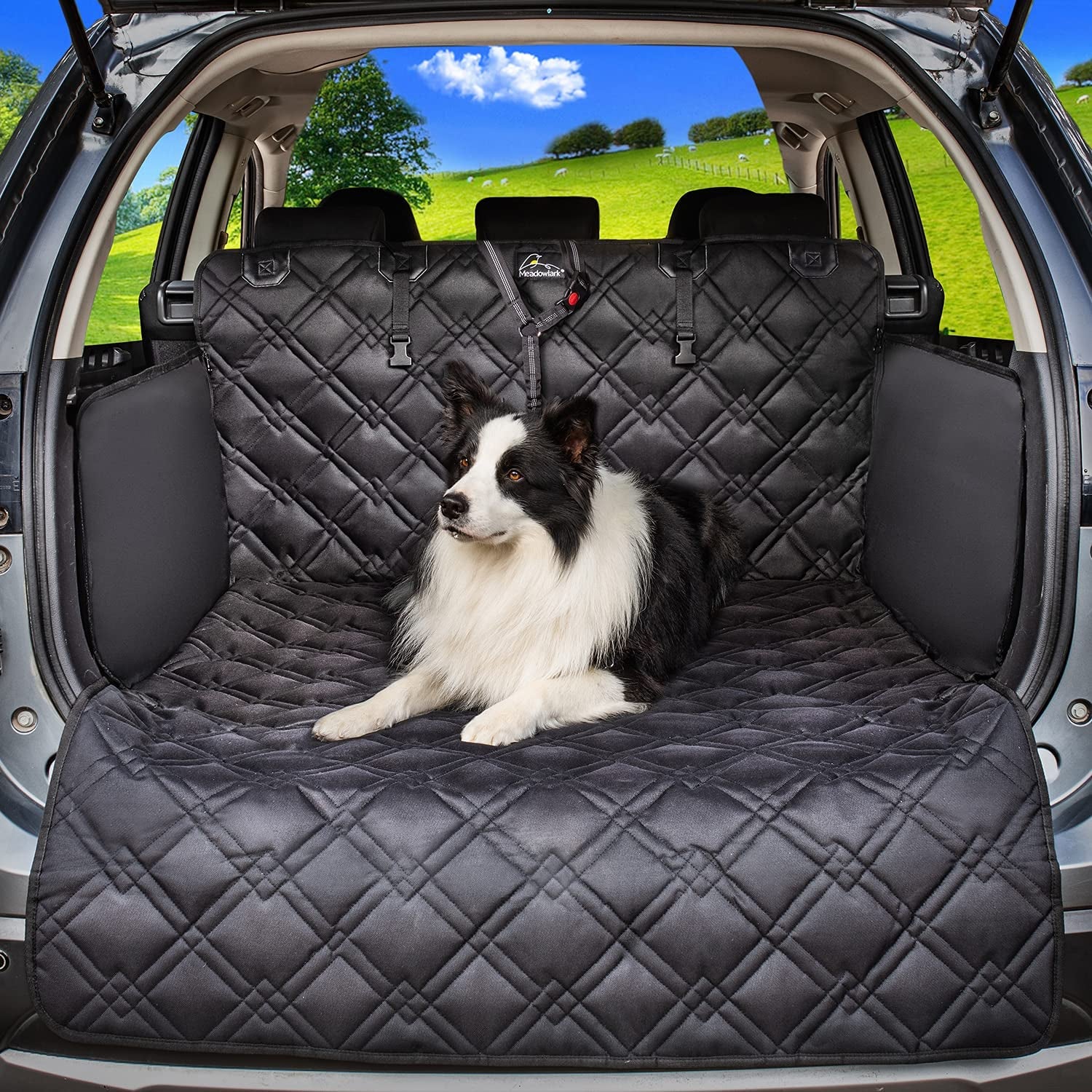 SUV Cargo Liner Dog Seat Covers + Seat Belt, Double Stitched & Extra Padded, Water Repellant, anti Shock, Non-Slip, Cover Trunk Mat, Dog Accessories, Pet Car Seat Protector for Fur & Mud