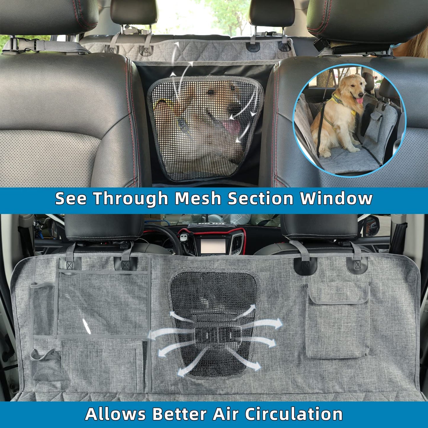 Backseat Dog Cover for Car - Dog Seat Cover - Dog Hammock for Car, Rear Seat Covers for Dogs Seat Covers for Cars Back Seat Scratch-Proof Nonslip Mesh Sections Window, SUV