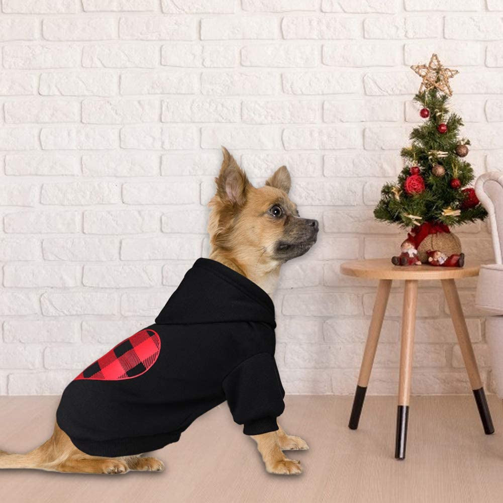 Dog Hoodie Sweater for Dogs Pet Clothes Black Buffalo Plaid Warm and Soft Breathable Cozy(Xs)