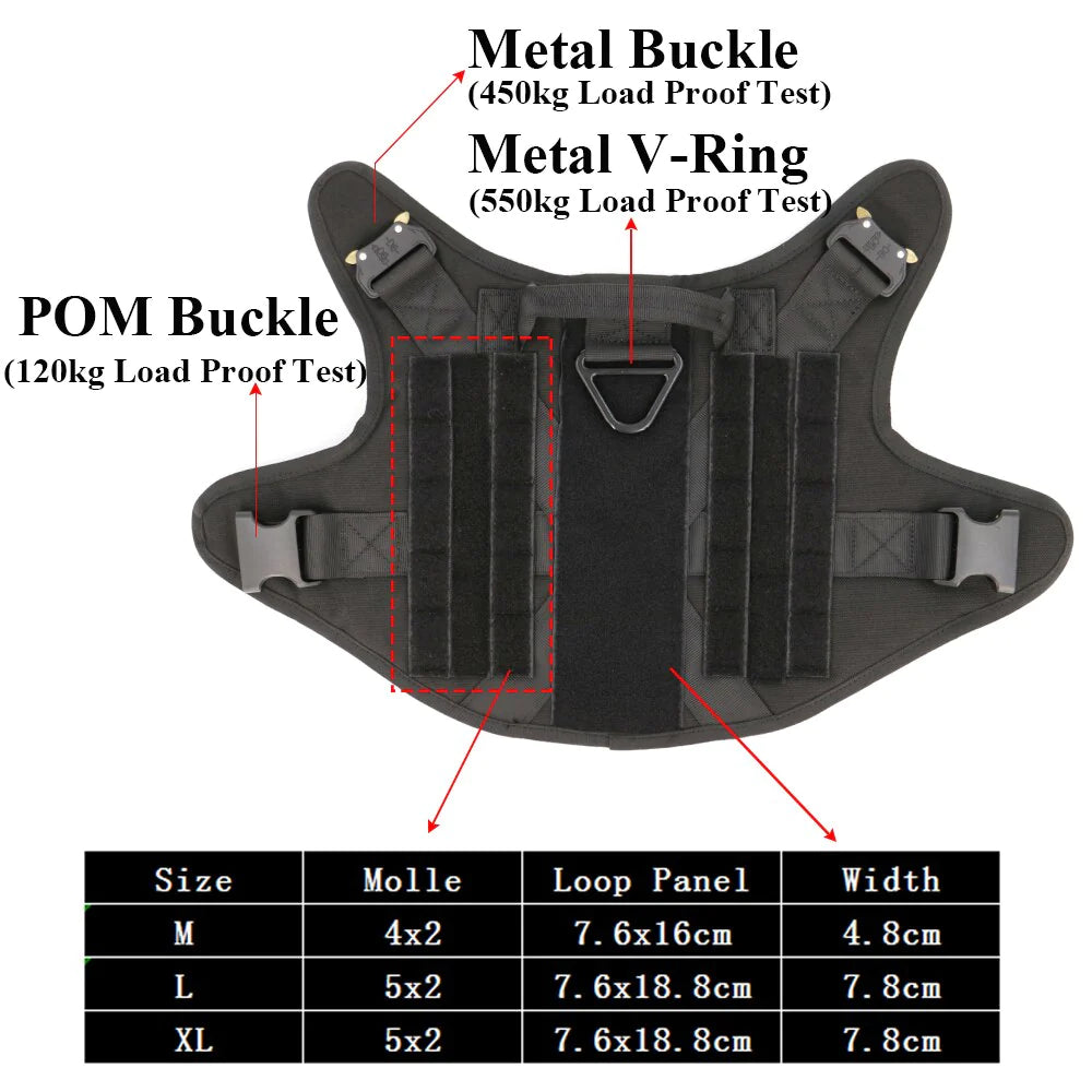 Metal Buckle Tactical Dog Harness MOLLE Pet Train Vest German Shepherd Leash Hound Golden Retriever Labrador Saint Bernard Husky