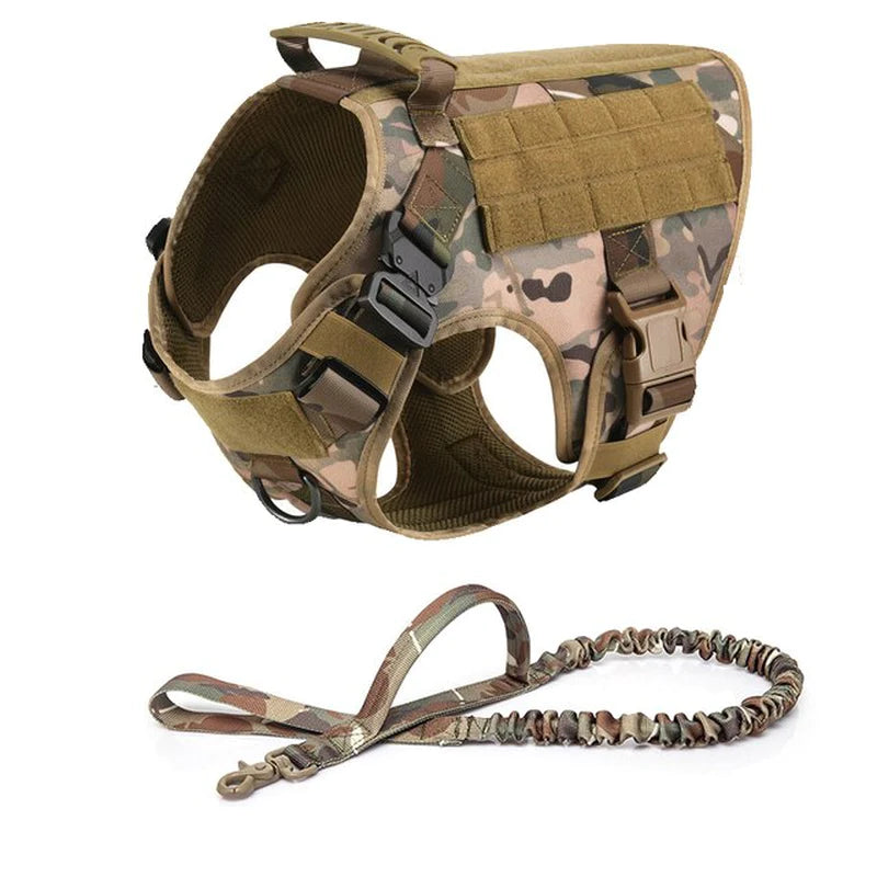 Metal Buckle Tactical Dog Harness MOLLE Pet Train Vest German Shepherd Leash Hound Golden Retriever Labrador Saint Bernard Husky