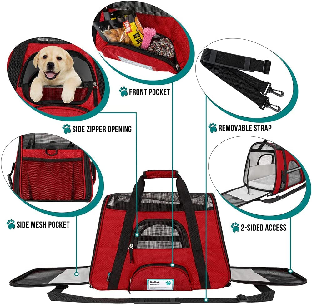 Premium Airline Approved Soft-Sided Pet Travel Carrier | Ideal for Small - Medium Sized Cats, Dogs, and Pets | Ventilated, Comfortable Design with Safety Features (Small, Red)