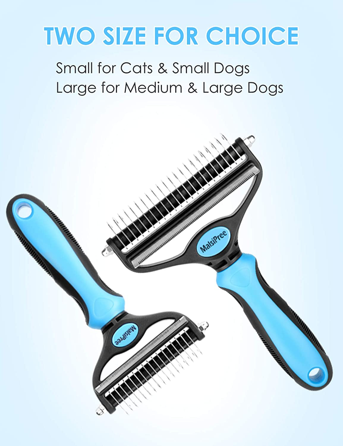 Malsipree Pet Grooming Brush, 2 in 1 Deshedding Tool & Undercoat Rake Dematting Comb for Mats & Tangles Removing, Reduces Shedding up to 95%, Great for Short to Long Hair of Medium Large Dogs