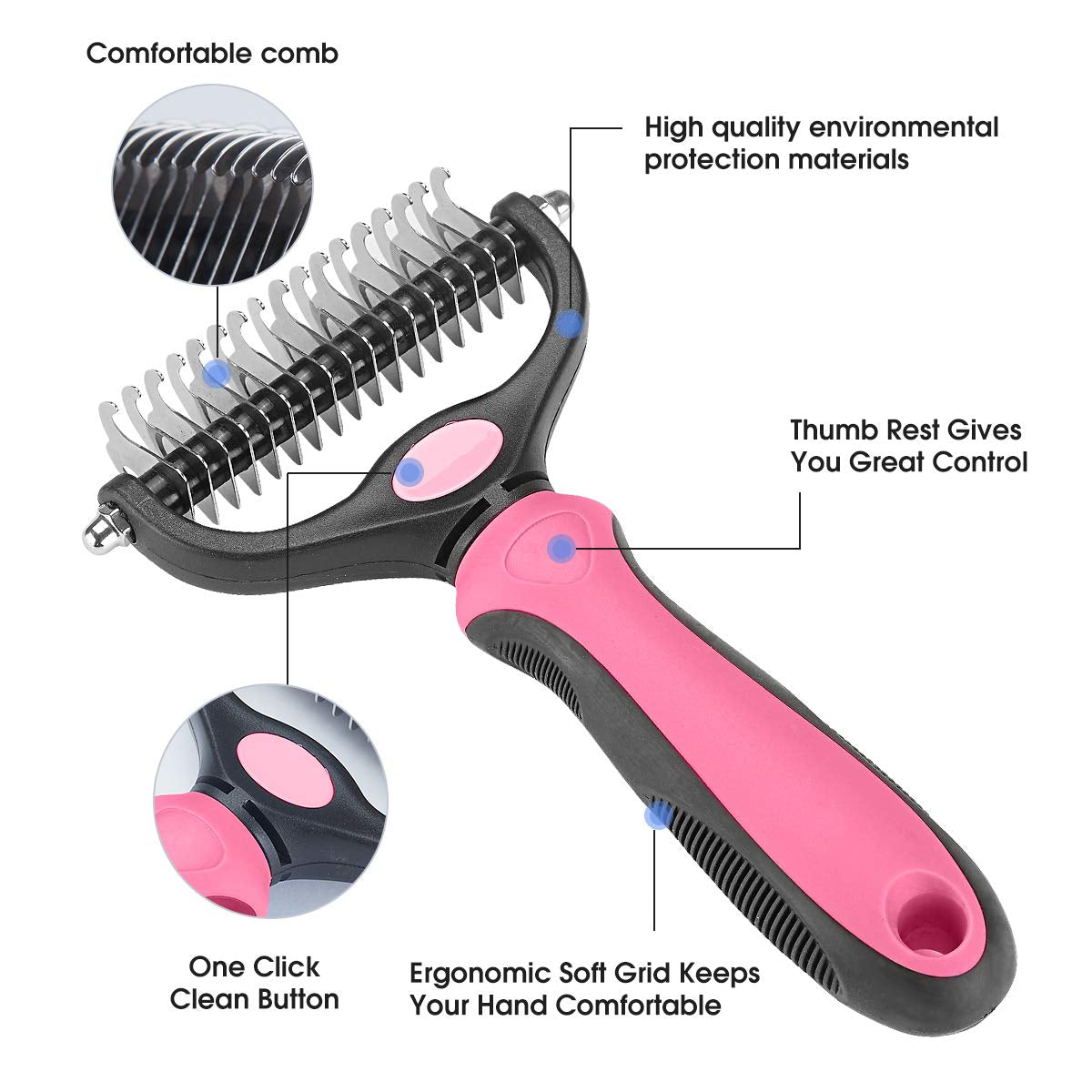 XLCL Pet Pet Grooming Tool - 2 Sided Undercoat Rake for Cats and Dogs - Safe Dematting Comb for Easy Mats & Tangles Removing - No More Nasty Shedding and Flying Hair