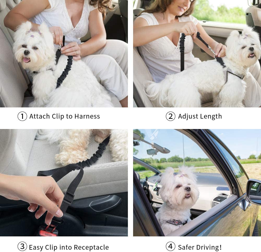 Dog Seat Belt 2 Pack Adjustable Elastic Durable Nylon Pet Dog Car Seat Belt Pet Puppy Safety Leash Leads Car Vehicle Seatbelt for Dogs,Cats and Pets (Black)