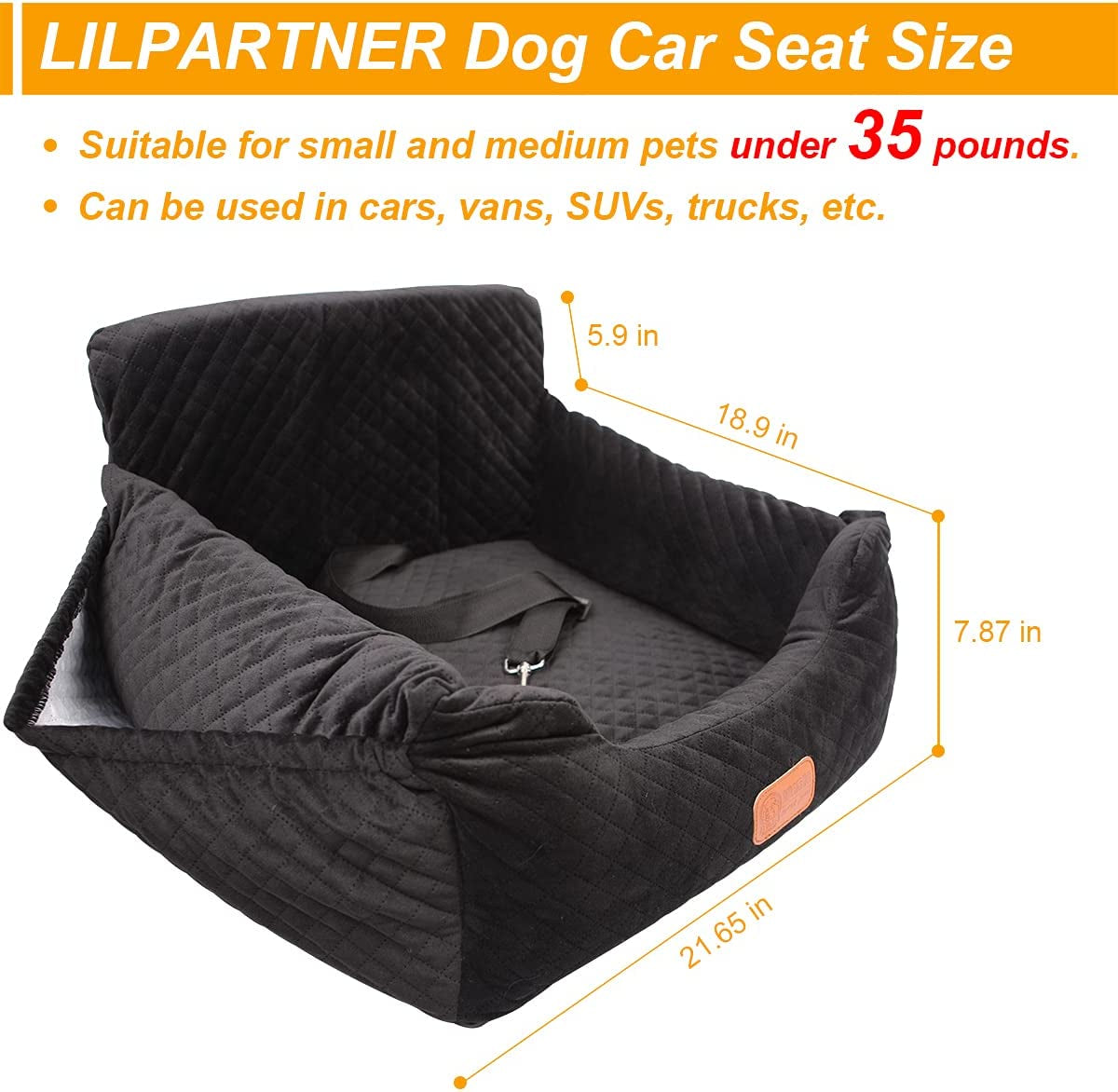 Dog Car Seat Pet Booster Seat with Pocket for Small and Medium Dogs under 35 Lbs Travel Safety,Non-Slip Base and Thickened Sponge Pad, Can Be Disassembled and Easy to Clean(Black)