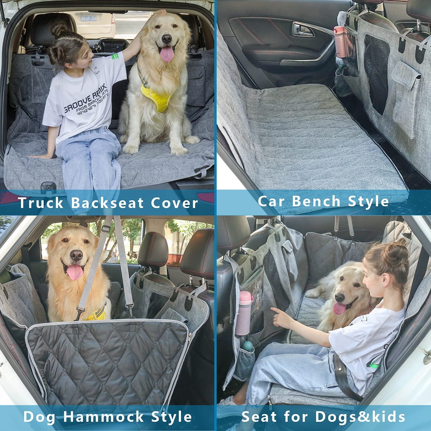 Backseat Dog Cover for Car - Dog Seat Cover - Dog Hammock for Car, Rear Seat Covers for Dogs Seat Covers for Cars Back Seat Scratch-Proof Nonslip Mesh Sections Window, SUV