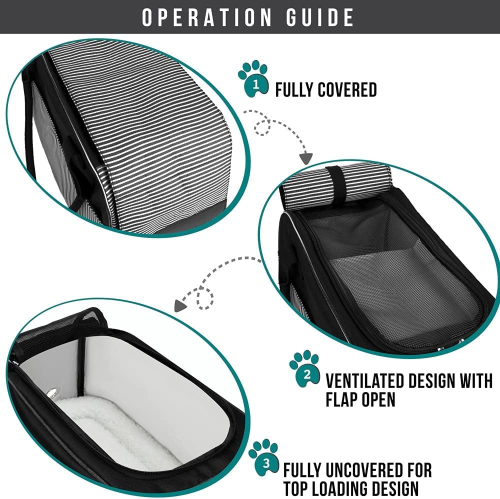 Airline Approved Dog Purse Carrier | Soft-Sided Pet Carrier for Small Dog, Cat, Puppy, Kitten | Portable Stylish Pet Travel Handbag | Ventilated Breathable Mesh, Sherpa Bed (Stripe Black)