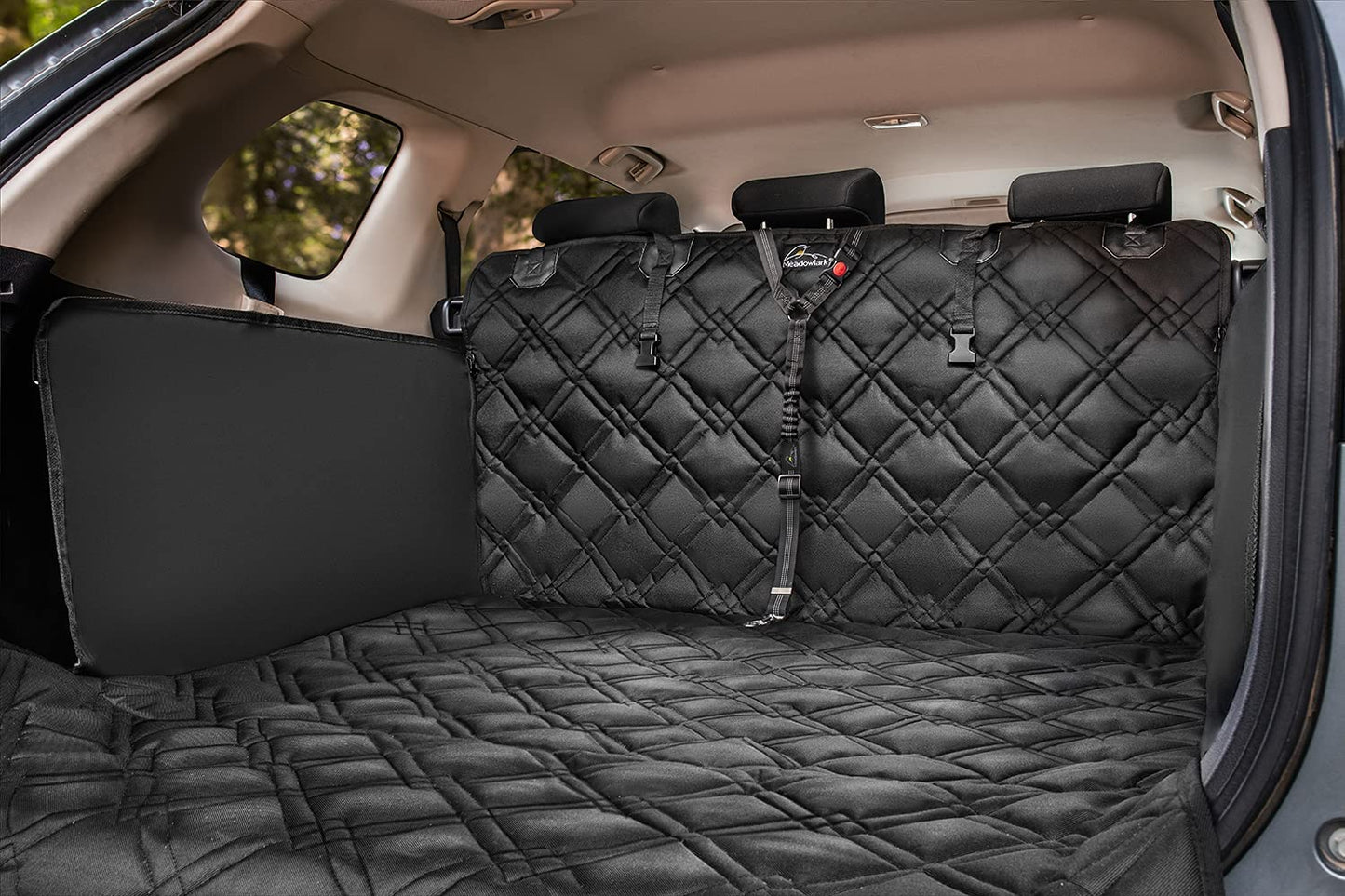 SUV Cargo Liner Dog Seat Covers + Seat Belt, Double Stitched & Extra Padded, Water Repellant, anti Shock, Non-Slip, Cover Trunk Mat, Dog Accessories, Pet Car Seat Protector for Fur & Mud