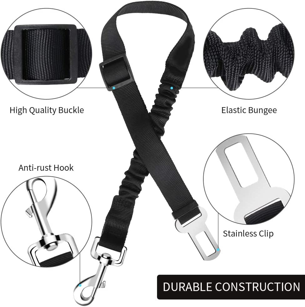 Dog Seat Belt 2 Pack Adjustable Elastic Durable Nylon Pet Dog Car Seat Belt Pet Puppy Safety Leash Leads Car Vehicle Seatbelt for Dogs,Cats and Pets (Black)