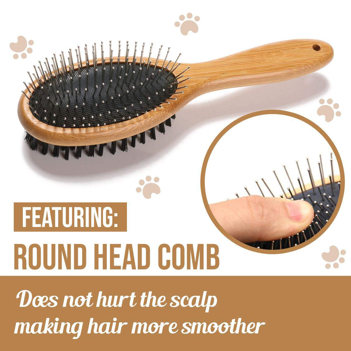 Dog Brush, Double Sided Pet Slicker Brush with Bamboo Handle for Dogs and Cats Long Hair Pets Grooming Comb for Removing Shedding, Tangles and Dead Undercoat