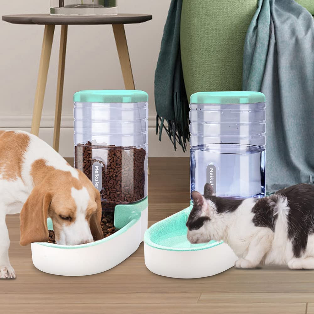 Meikuler Pets Auto Feeder 3.8L,Food Feeder and Water Dispenser Set for Small & Big Dogs Cats and Pets Animals (Green)