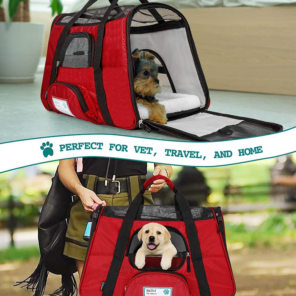 Premium Airline Approved Soft-Sided Pet Travel Carrier | Ideal for Small - Medium Sized Cats, Dogs, and Pets | Ventilated, Comfortable Design with Safety Features (Small, Red)