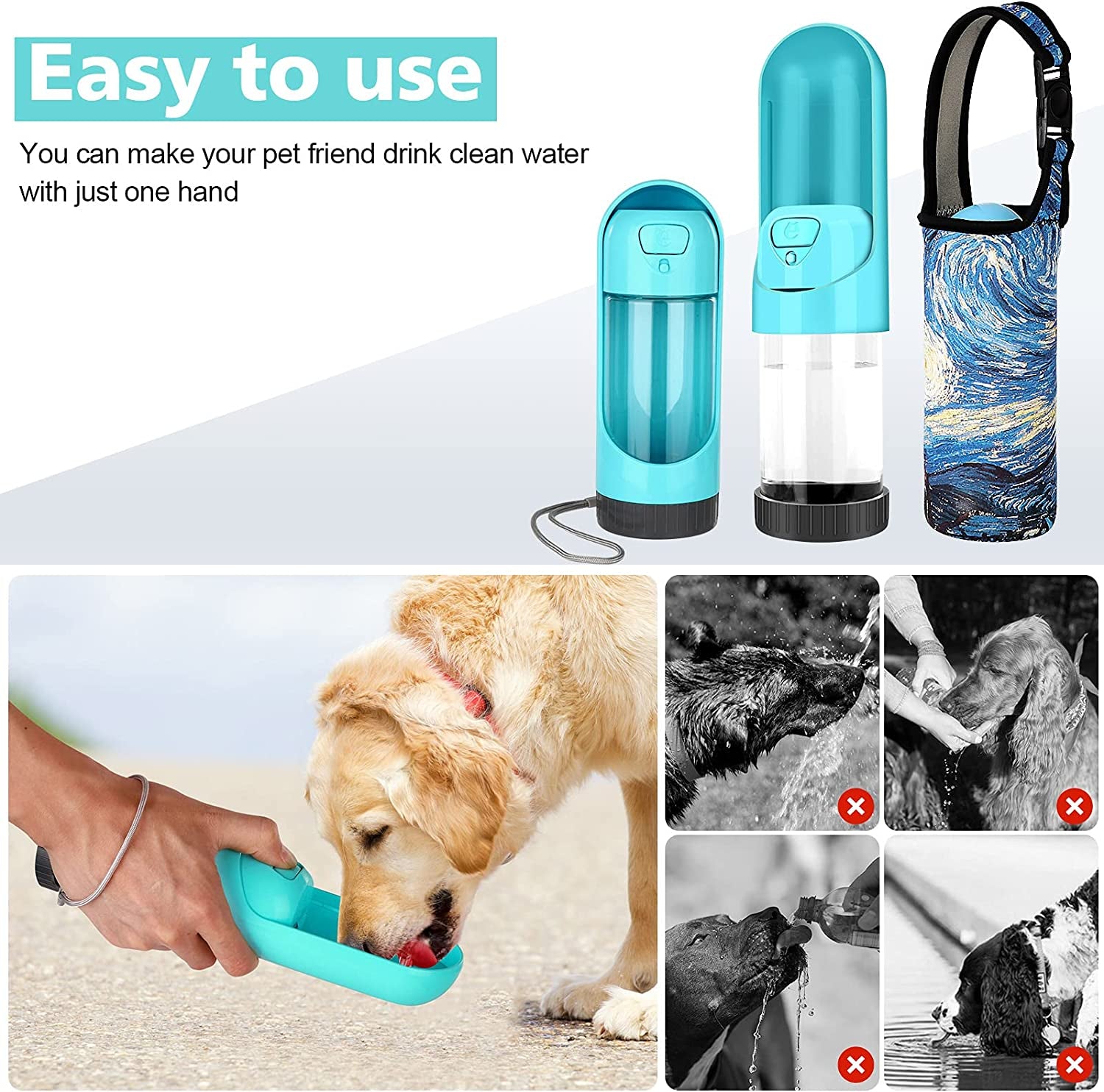 Dog Cat Travel Water Bottle: Portable Leak-Proof Dog Water Dispenser, Suitable for Kitty and Puppy Outdoor Walking, Hiking and Traveling (Green with Bottle Holder)