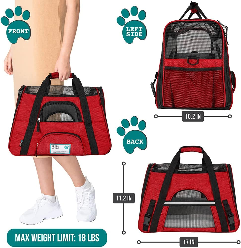 Premium Airline Approved Soft-Sided Pet Travel Carrier | Ideal for Small - Medium Sized Cats, Dogs, and Pets | Ventilated, Comfortable Design with Safety Features (Small, Red)