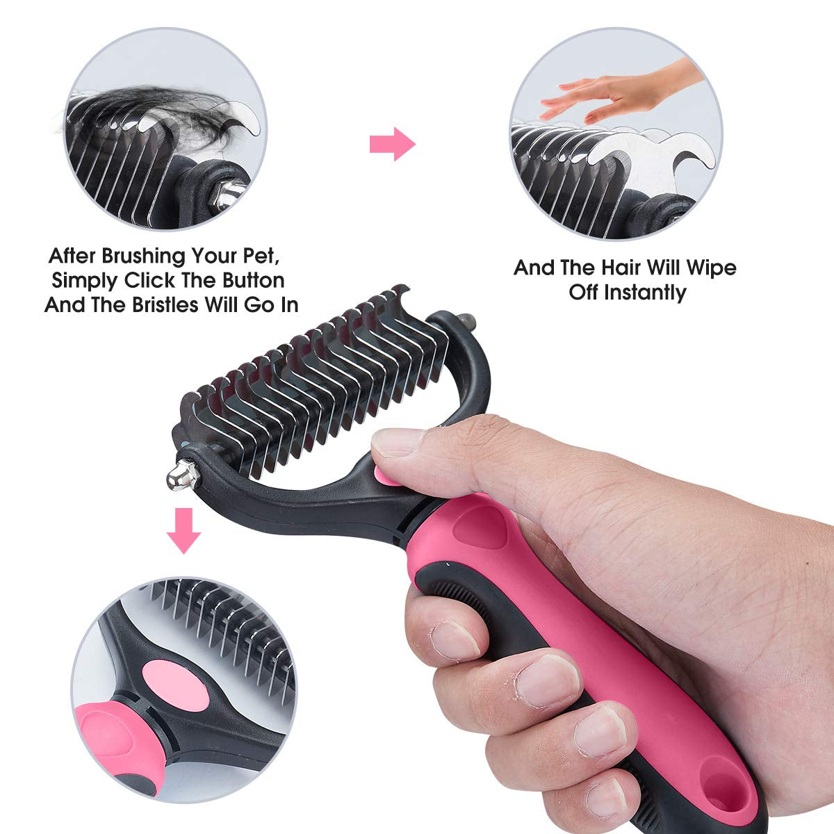 XLCL Pet Pet Grooming Tool - 2 Sided Undercoat Rake for Cats and Dogs - Safe Dematting Comb for Easy Mats & Tangles Removing - No More Nasty Shedding and Flying Hair