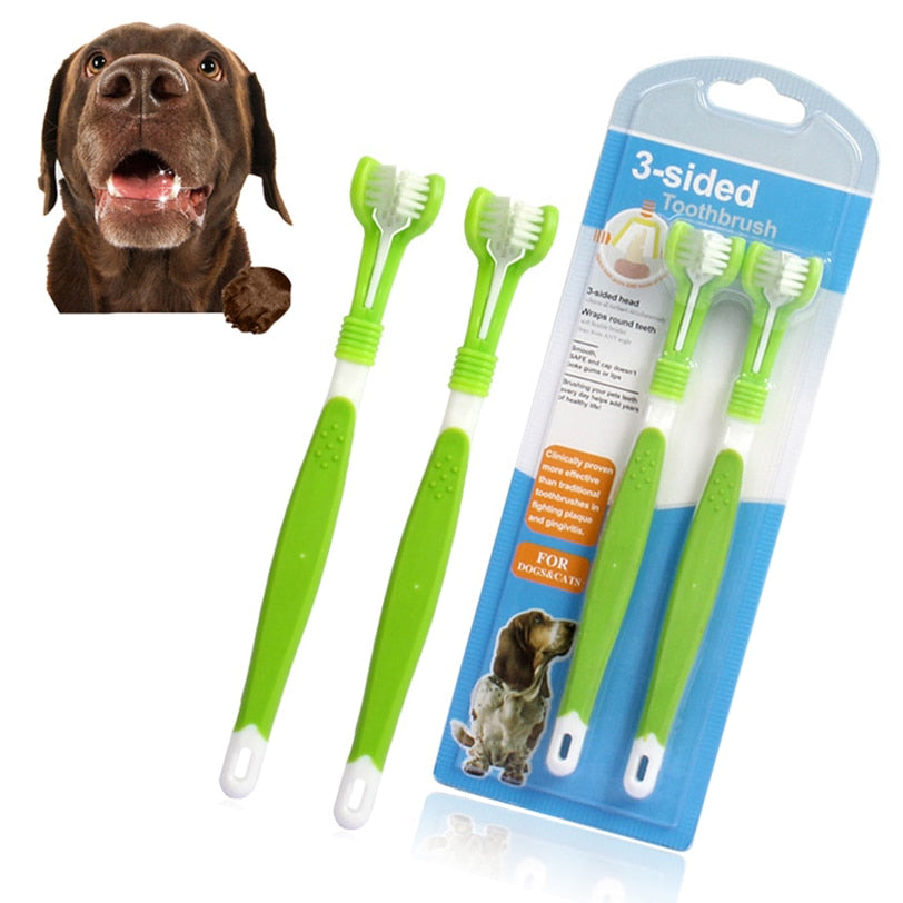 Pet Toothbrush Kit Three Sided Dog Brush Toothpaste Addition