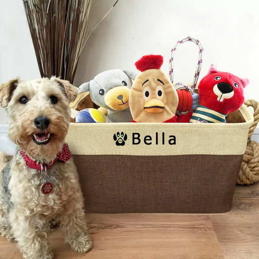 Personalized Pet Dog Toy Storage Basket Canvas