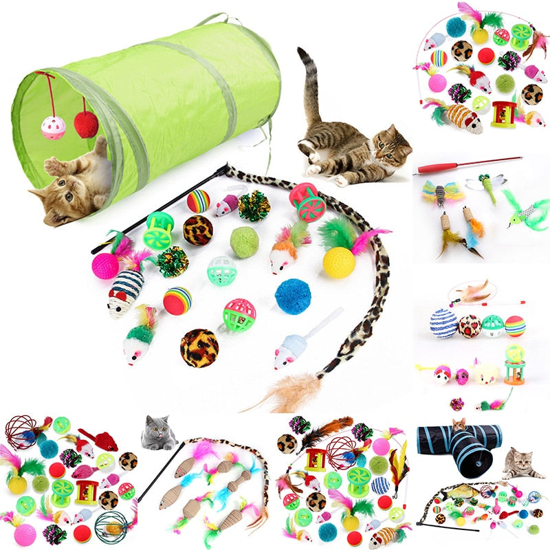 Cat Toys Mouse Balls Feathers Tunnel Sets