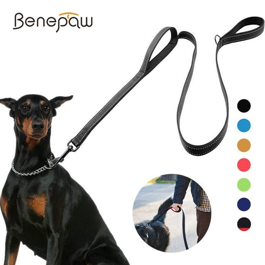 Reflective Padded Dog Leash Two Handle Durable