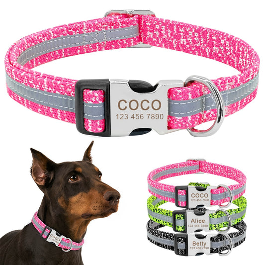 Dog Collar Personalized & Reflective With Engraved Name Tag