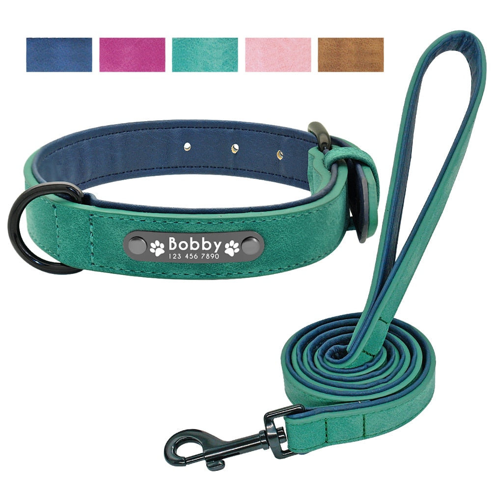 Personalized Dog Collar and Leash Leather