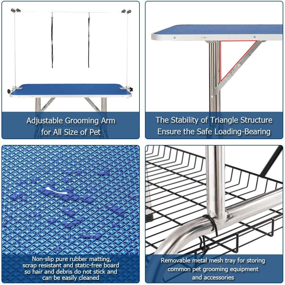 32-Inches Pet Grooming Table, Portable Dog Grooming Table with Arm Noose & Mesh Tray, Adjustable Foldable Pet Groom Table Stand for Dog Cat, Maximum Capacity up to 330 LBS (32In)