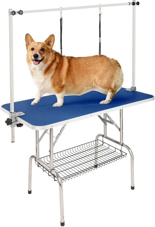 32-Inches Pet Grooming Table, Portable Dog Grooming Table with Arm Noose & Mesh Tray, Adjustable Foldable Pet Groom Table Stand for Dog Cat, Maximum Capacity up to 330 LBS (32In)