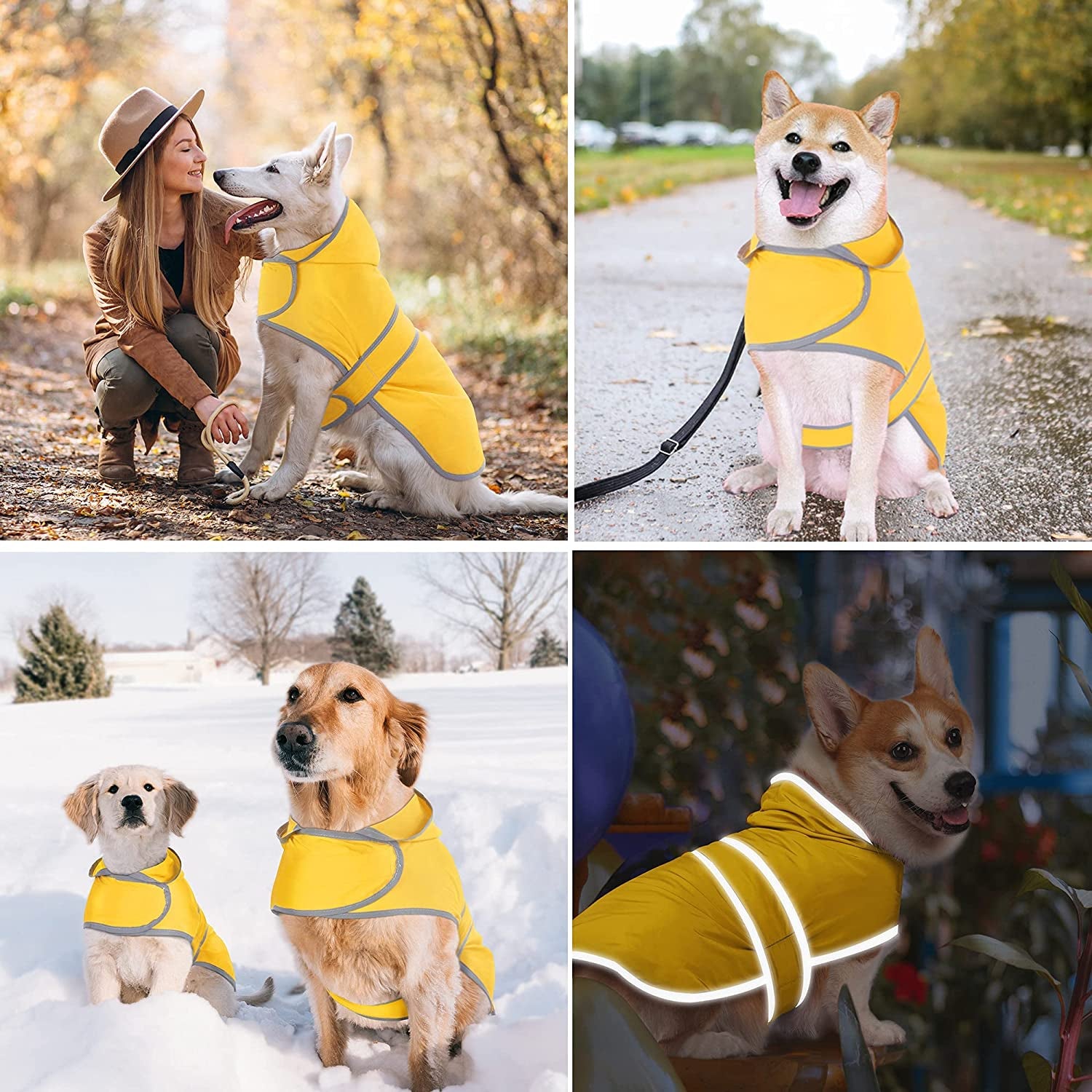 Dog Raincoat with Hood and Leash Hole, Adjustable Belly Strap, Reflective Strips, Lightweight Slicker Poncho 