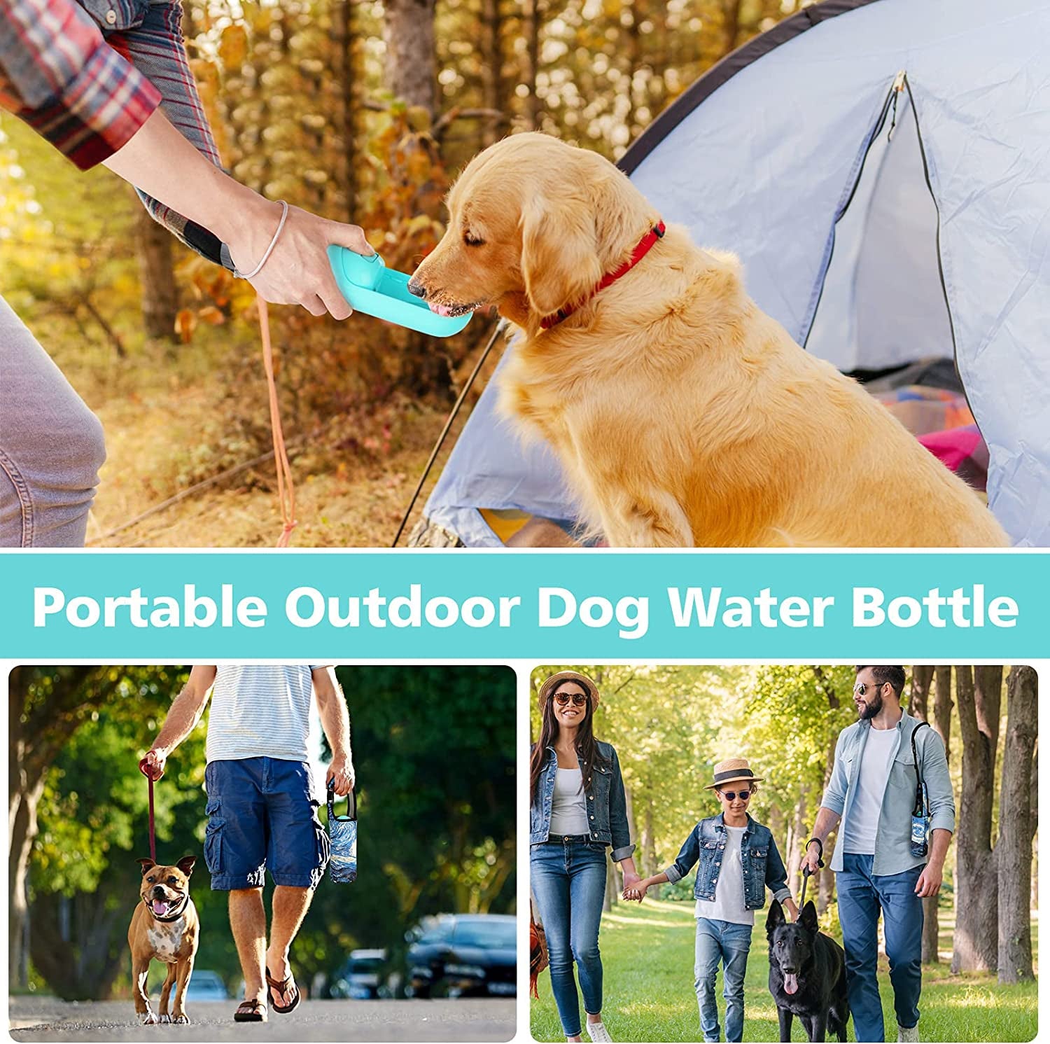 Dog Cat Travel Water Bottle: Portable Leak-Proof Dog Water Dispenser, Suitable for Kitty and Puppy Outdoor Walking, Hiking and Traveling (Green with Bottle Holder)