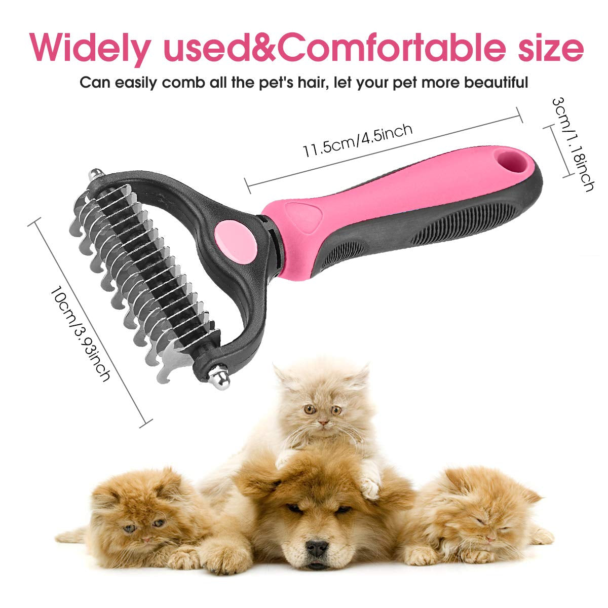 XLCL Pet Pet Grooming Tool - 2 Sided Undercoat Rake for Cats and Dogs - Safe Dematting Comb for Easy Mats & Tangles Removing - No More Nasty Shedding and Flying Hair