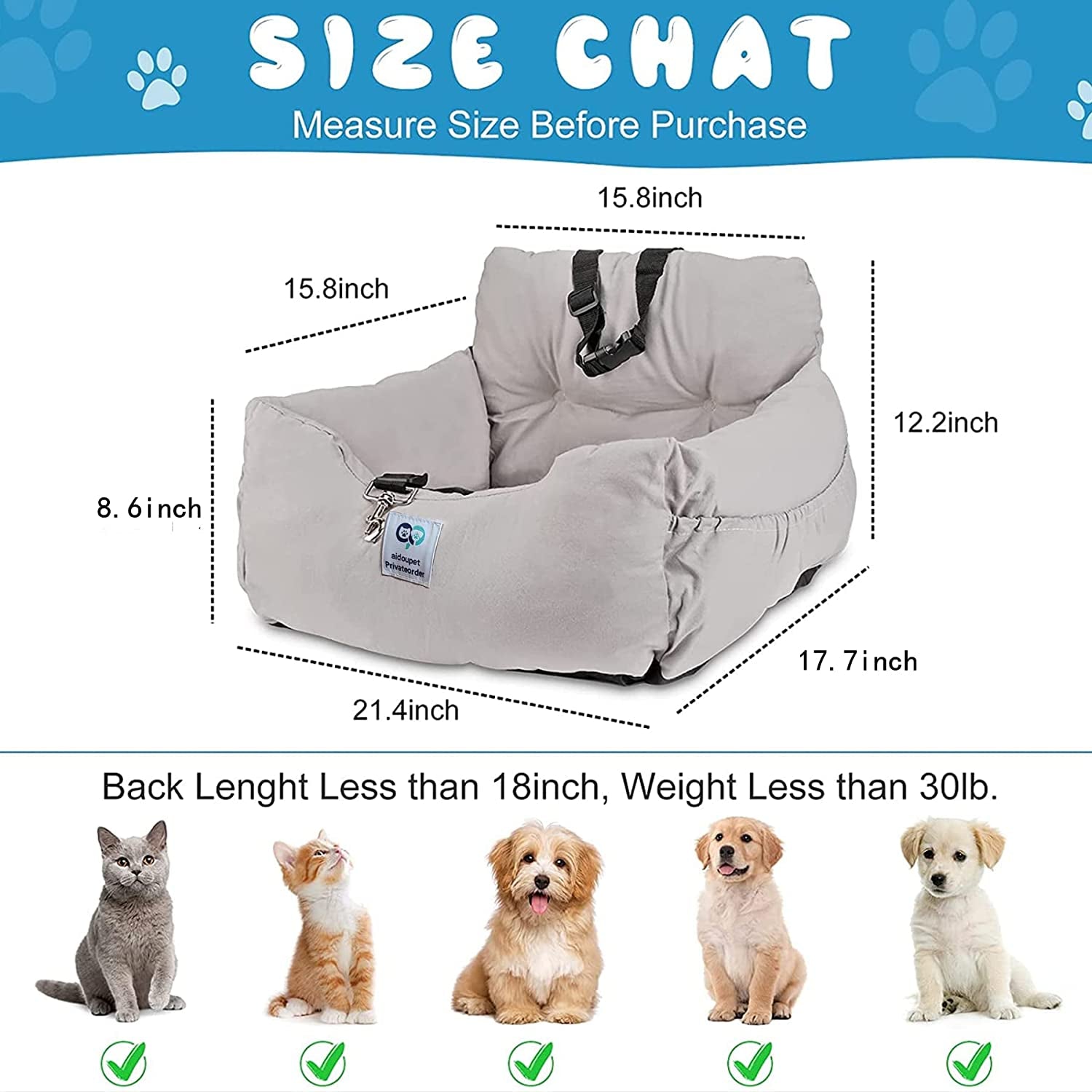 Aidou Dog Car Seat, Dog Booster Seat for Small Medium Large Dogs Cats,Pet Travel Booster Seat, Dog Safety Car Seat with Storage,Dog Car Bed Dual-Use for Car and Home (Small Blue)