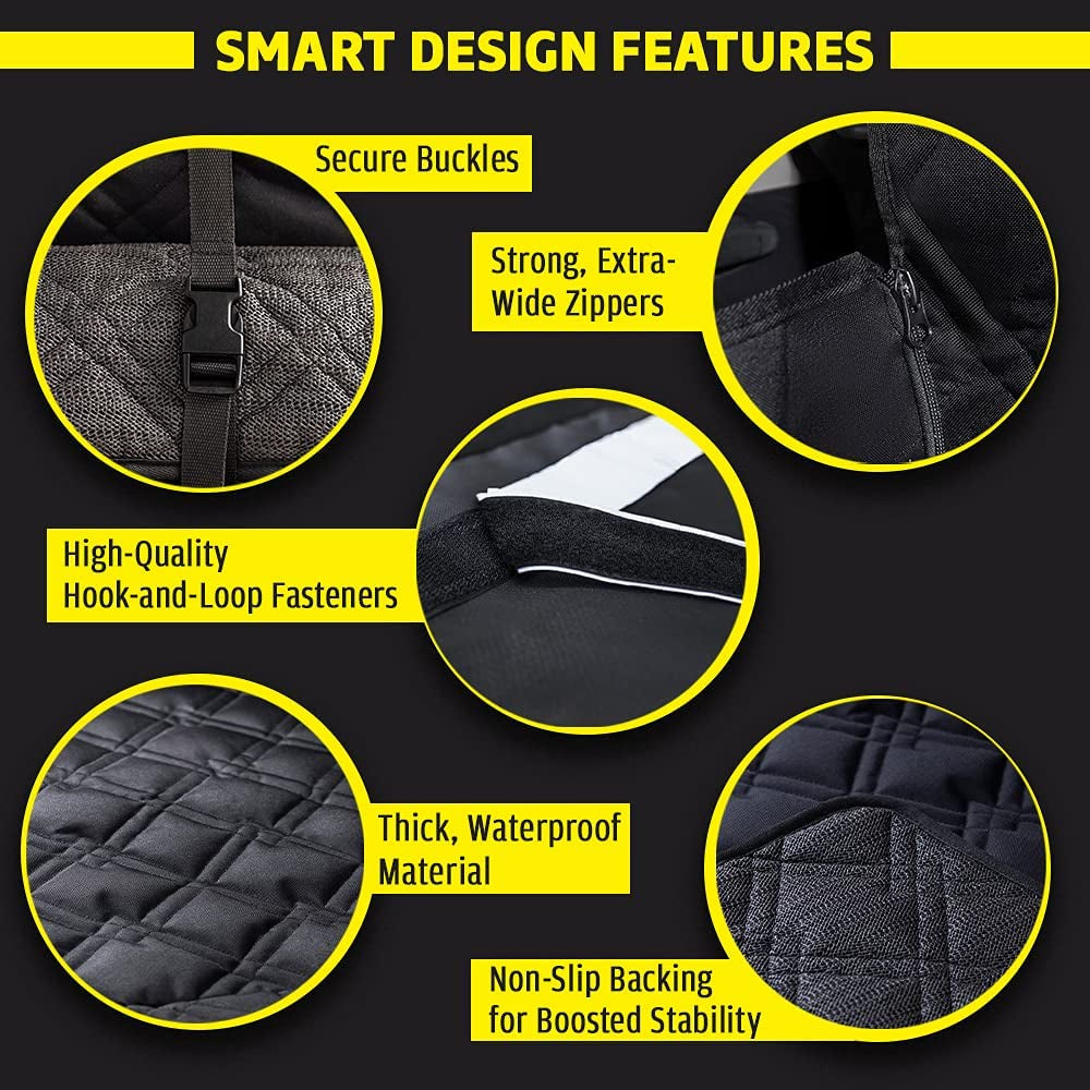 SUV Cargo Liner Dog Seat Covers + Seat Belt, Double Stitched & Extra Padded, Water Repellant, anti Shock, Non-Slip, Cover Trunk Mat, Dog Accessories, Pet Car Seat Protector for Fur & Mud