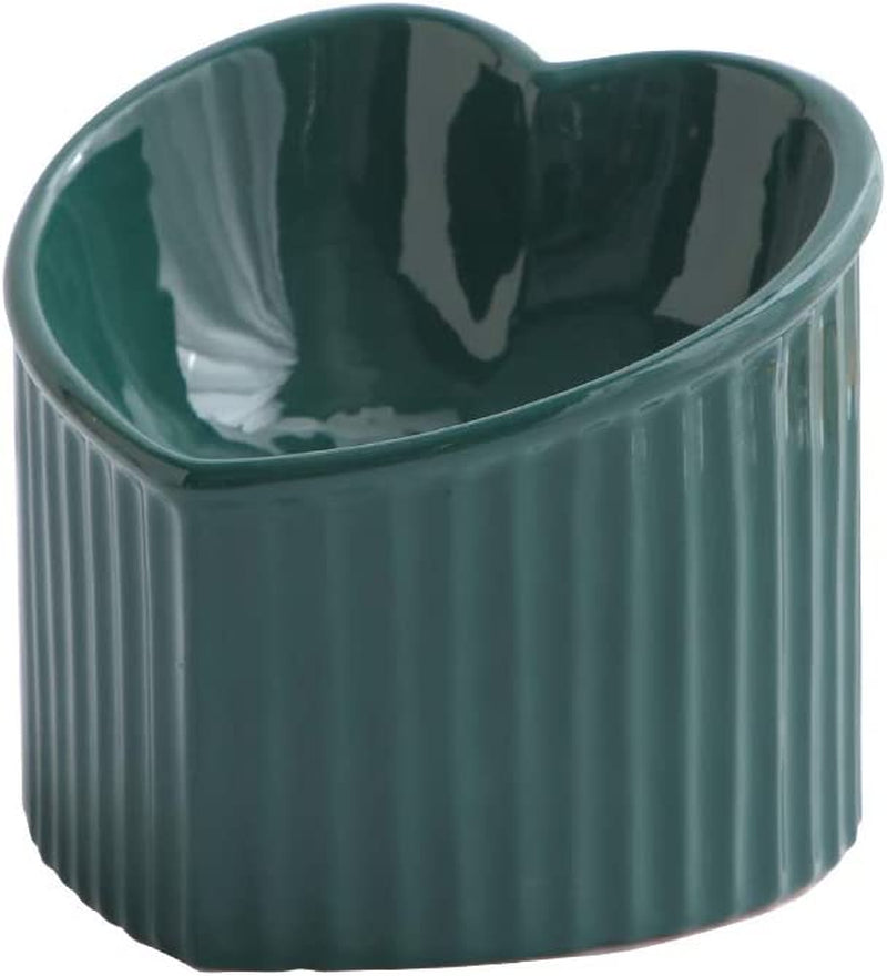 Dark Green Ceramic Raised Cat Bowls, Tilted Elevated Food or Water Bowls , Stress Free, Backflow Prevention, Dishwasher and Microwave Safe, Lead & Cadmium Free