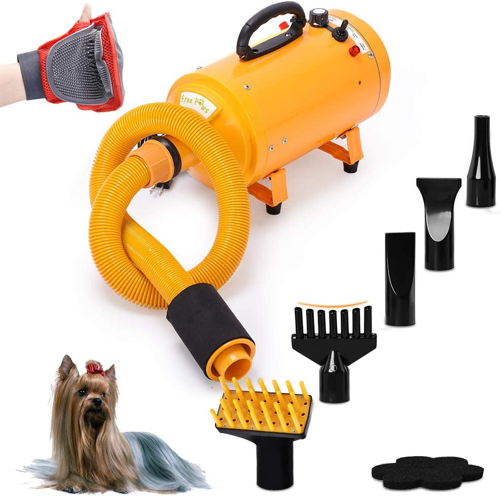 Dog Dryer 4.0 HP 2 Speed Adjustable Heat Temperature Pet Dog Grooming Hair Dryer Blower Professional with 5 Different Nozzles and a Shower Massage Glove