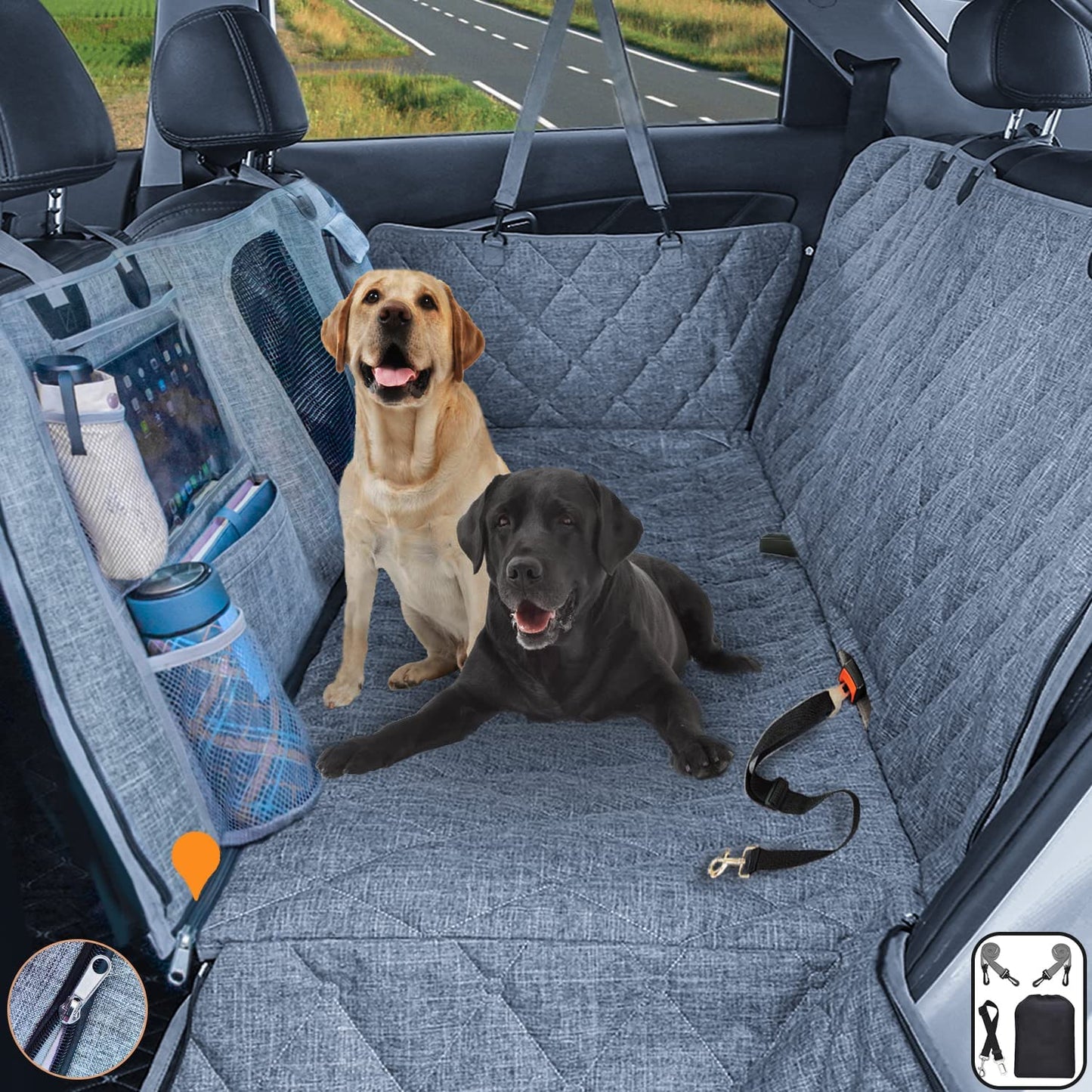 Backseat Dog Cover for Car - Dog Seat Cover - Dog Hammock for Car, Rear Seat Covers for Dogs Seat Covers for Cars Back Seat Scratch-Proof Nonslip Mesh Sections Window, SUV